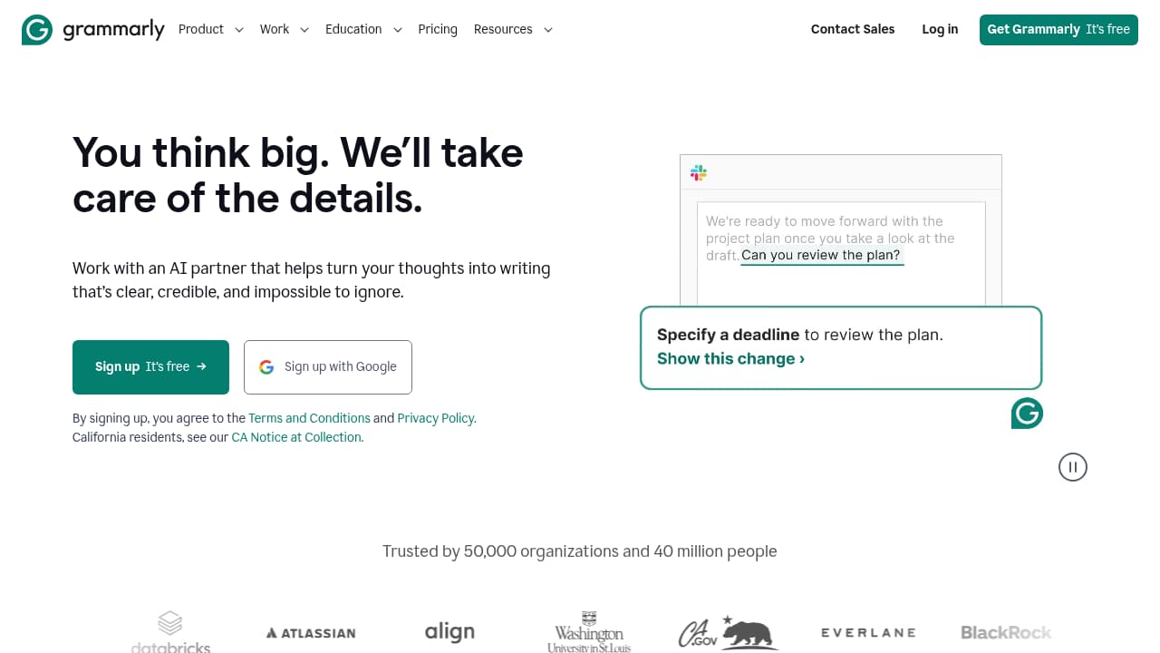Screenshot of Grammarly website